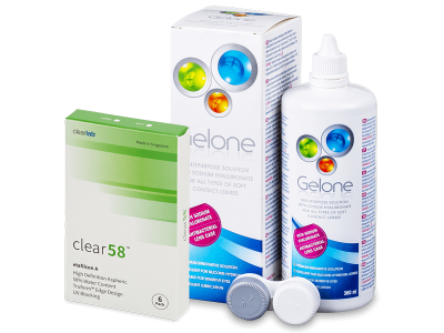 Clear58 (6 φακοί) + Υγρό Gelone 360 ml - Πακέτο προσφοράς