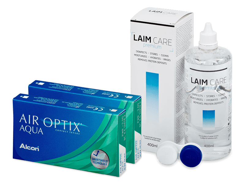 Air Optix Aqua (2x3 φακοί) + Υγρό Laim Care 400 ml - Πακέτο προσφοράς