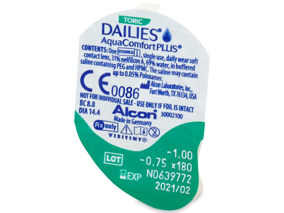 Dailies AquaComfort Plus Toric (30 φακοί) - Προεπισκόπηση πακέτου φυσαλίδας