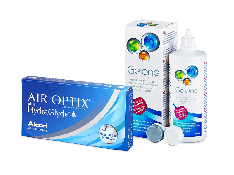 Air Optix plus HydraGlyde (6 φακοί) + Υγρό Gelone 360 ml