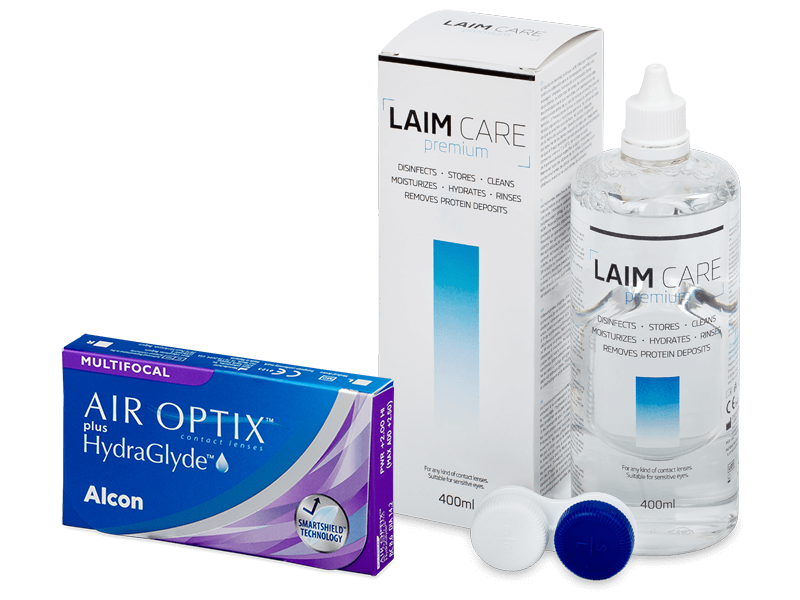 Air Optix plus HydraGlyde Multifocal (3 φακοί) + Υγρό Laim-Care 400 ml - Πακέτο προσφοράς