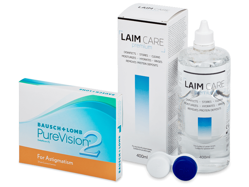 PureVision 2 for Astigmatism (3 φακοί) + Υγρό Laim-Care 400 ml - Πακέτο προσφοράς