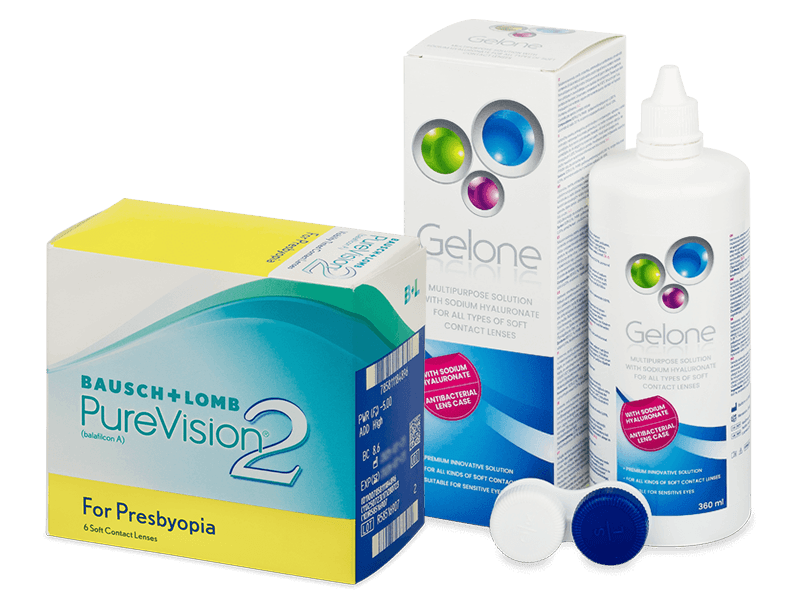 PureVision 2 for Presbyopia (6 φακοί) + Υγρό Gelone 360 ml - Πακέτο προσφοράς