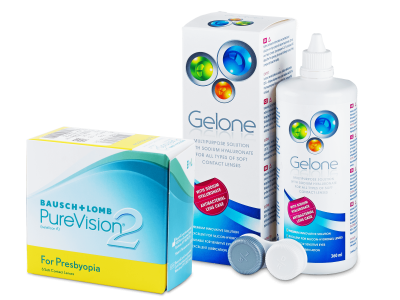 PureVision 2 for Presbyopia (6 φακοί) + Υγρό Gelone 360 ml - Πακέτο προσφοράς