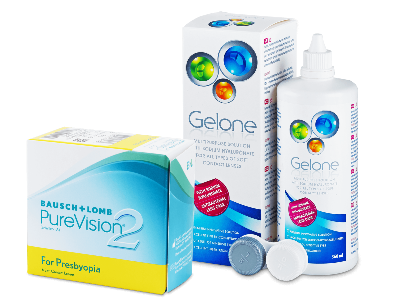 PureVision 2 for Presbyopia (6 φακοί) + Υγρό Gelone 360 ml - Πακέτο προσφοράς