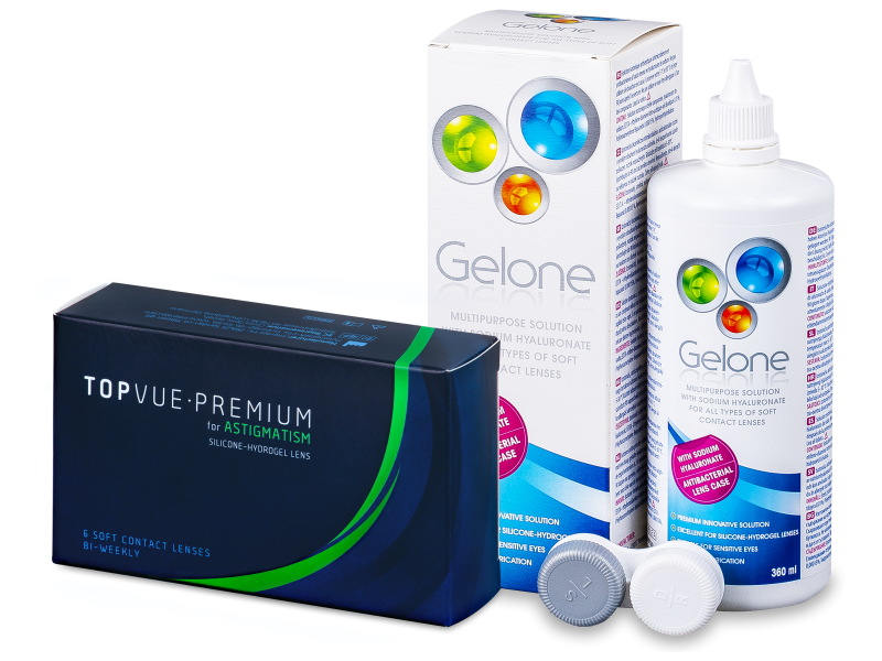 TopVue Premium for Astigmatism (6 φακοί) + Gelone Solution 360 ml - Πακέτο προσφοράς