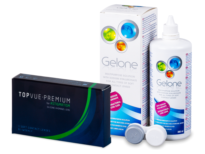 TopVue Premium for Astigmatism (3 φακοί) + Gelone Solution 360 ml - Πακέτο προσφοράς