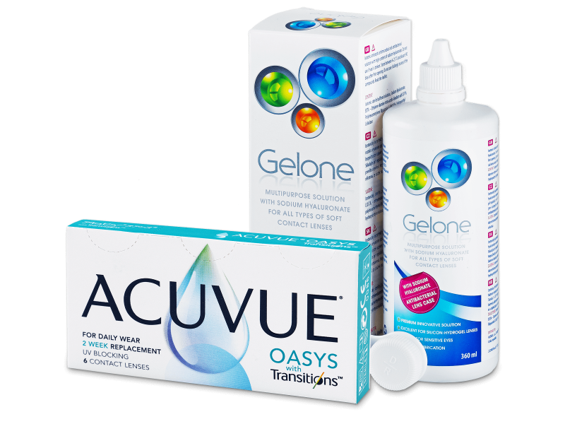 Acuvue Oasys with Transitions (6 φακοί) + Gelone διάλυμα φακών επαφής 360 ml