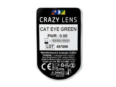 CRAZY LENS - Cat Eye Green - Ημερήσιοι φακοί Μη διοπτρικοί (2 φακοί) - Προεπισκόπηση πακέτου φυσαλίδας