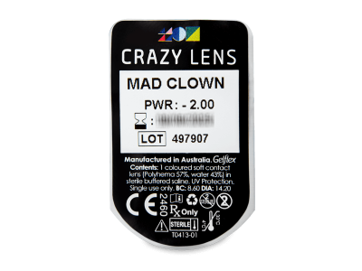 CRAZY LENS - Mad Clown - Ημερήσιοι φακοί Διοπτρικοί (2 φακοί) - Προεπισκόπηση πακέτου φυσαλίδας