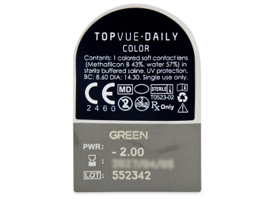 TopVue Daily Color - Green - Ημερήσιοι φακοί Διοπτρικοί (2 φακοί) - Προεπισκόπηση πακέτου φυσαλίδας