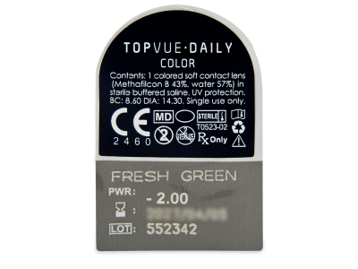TopVue Daily Color - Fresh Green - Ημερήσιοι φακοί Διοπτρικοί (2 φακοί) - Προεπισκόπηση πακέτου φυσαλίδας