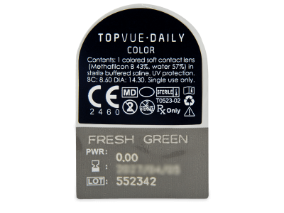 TopVue Daily Color - Fresh Green - Ημερήσιοι φακοί Μη διοπτρικοί (2 φακοί) - Προεπισκόπηση πακέτου φυσαλίδας