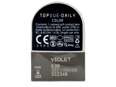 TopVue Daily Color - Violet - Ημερήσιοι φακοί Μη διοπτρικοί (2 φακοί) - Προεπισκόπηση πακέτου φυσαλίδας