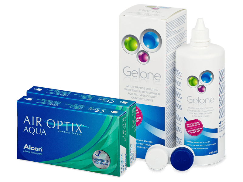 Air Optix Aqua (2x 3 φακοί) + Υγρό Gelone 360 ml - Πακέτο προσφοράς