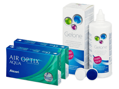 Air Optix Aqua (2x 3 φακοί) + Υγρό Gelone 360 ml